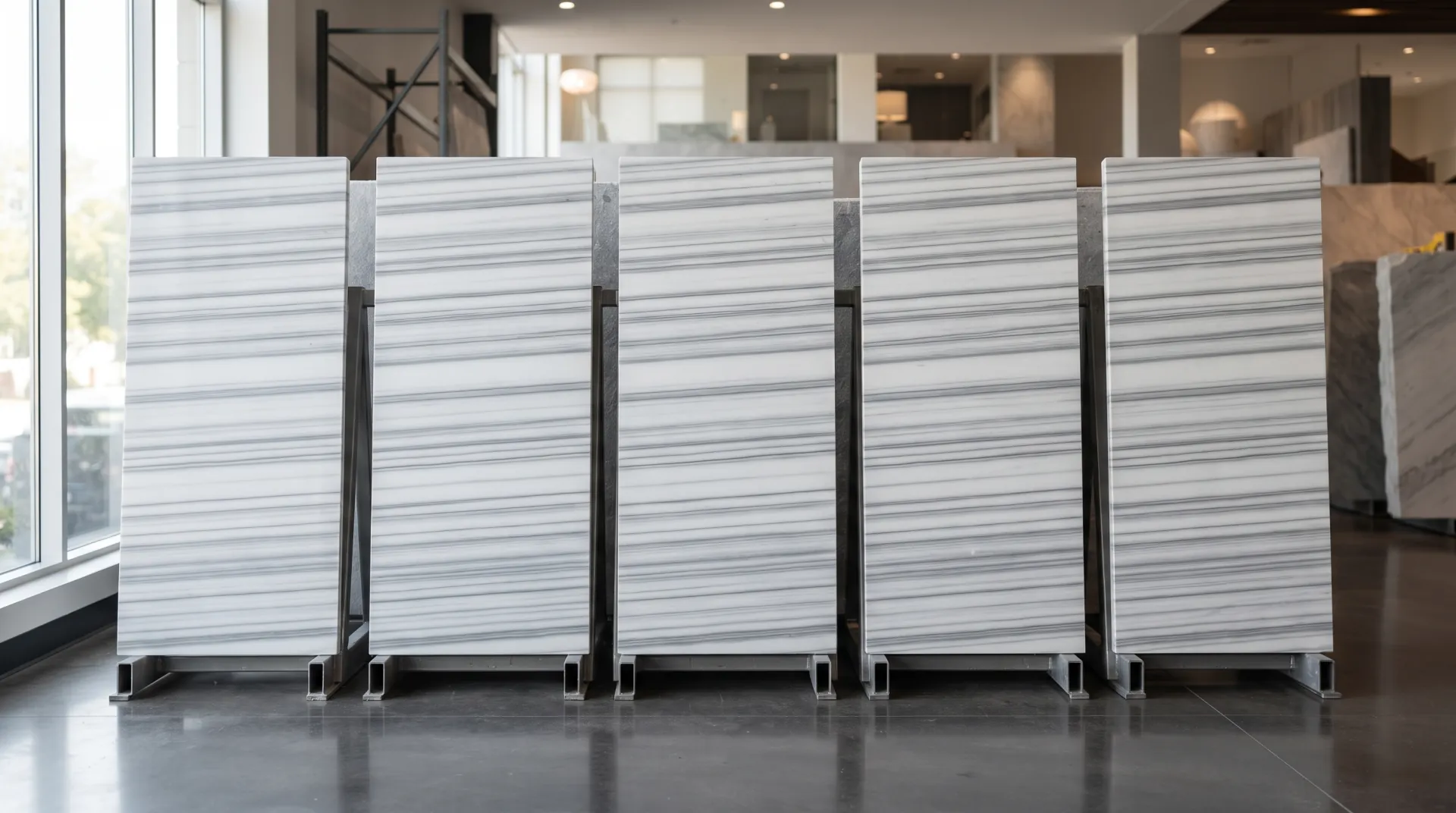 Marmara Equator marble with parallel grey stripes also marketed as Striato Olimpico marble
