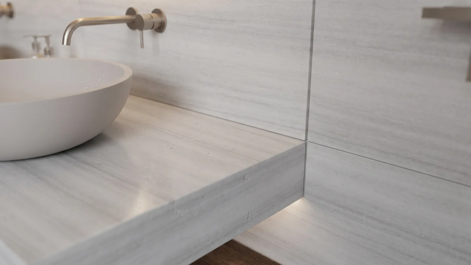 Bathroom marble application with Marmara marble walls, vanity surfaces, and wet-area details